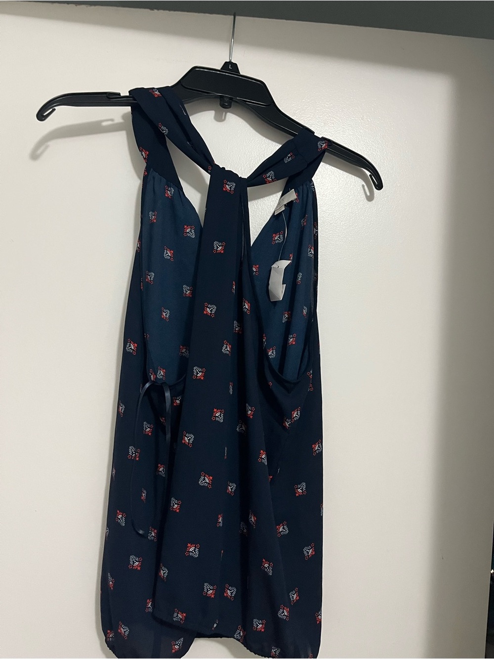 Navy Printed Halter Tank Top - Small Floral Motif